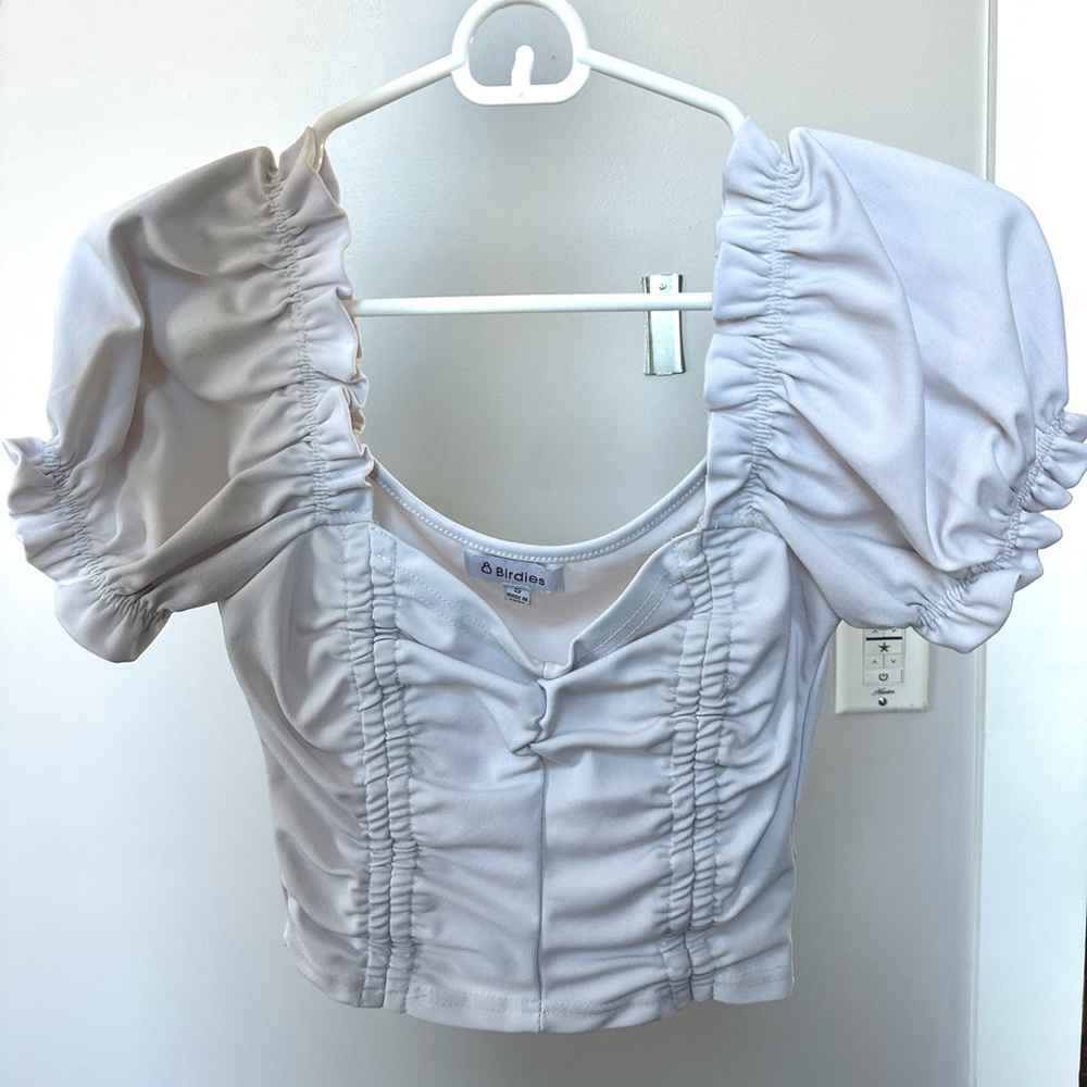 VRG GRL White Crop Puffy Sleeve Top